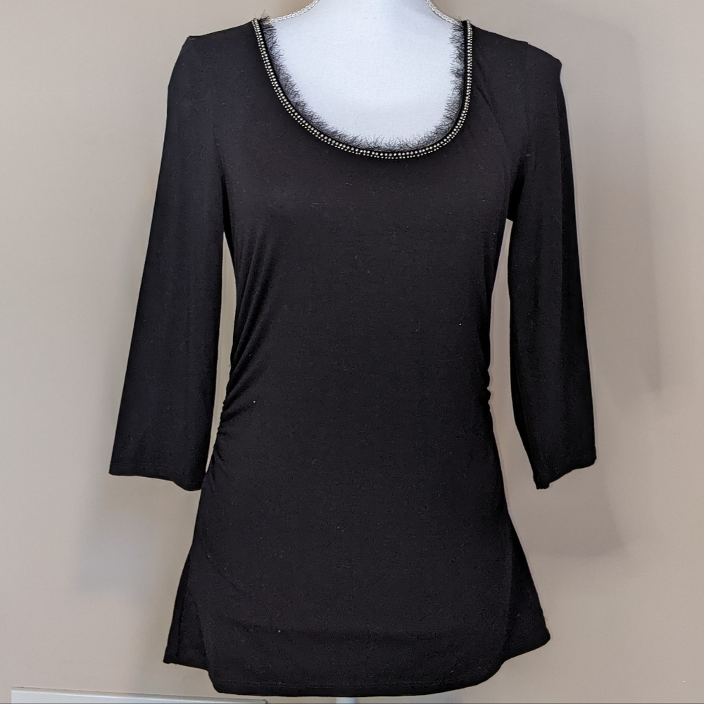 WHBM Black 3/4 Sleeve Scoop Neck SMALL